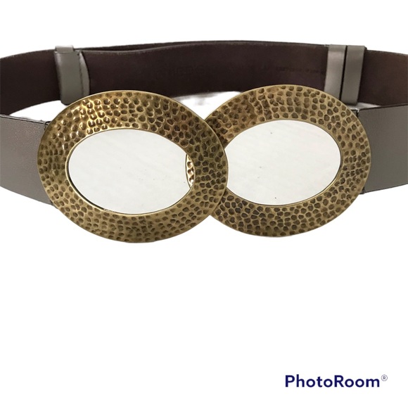 CHICOS Adjustable Belt Genuine Leather Taupe with Bronze Buckle 26-41 inches - Picture 4 of 15